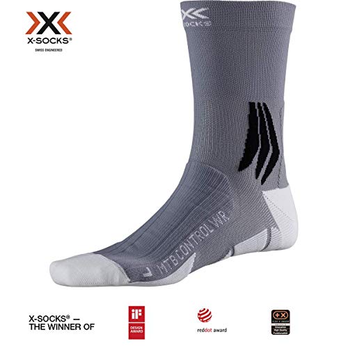 X-Socks Mountain Bike Control Water Repellent Socks, Unisex – Adulto, Arctic White/Dolomite Grey, 39-41