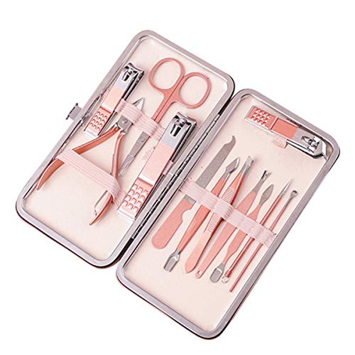 Oniche Kit manicure per unghie Kit manicure per unghie - Cura per mani, piedi e viso, Set per pedicure in acciaio inox Kit per unghie con custodia per viaggio (12pcs)