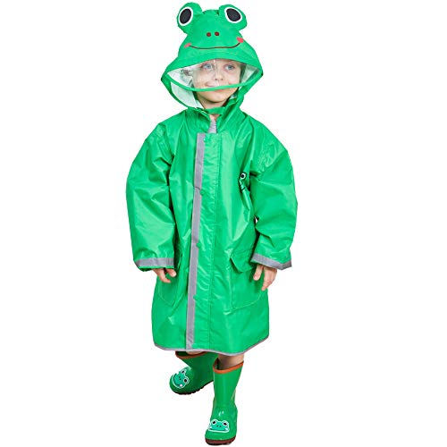 Bwiv Impermeabile Bambina Poncho Pioggia Bambino Mantella Antipioggia Bimbo con Striscia Riflettente Leggero per I Bambini 2-10 Anni Verde(Rana) Marca M 4-6 Anni/Statura: 110-125cm