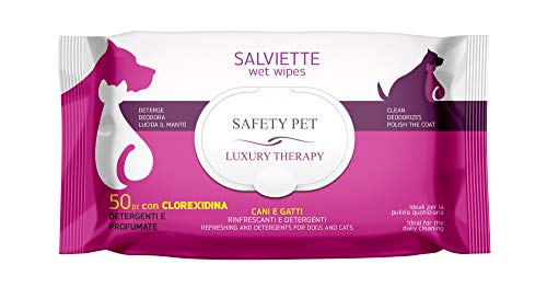 Safety Pet LUXURY Per Toelettatura - 50 Salviette Clorexidina - Salviette Detergenti Deodorante per Cani e Gatti