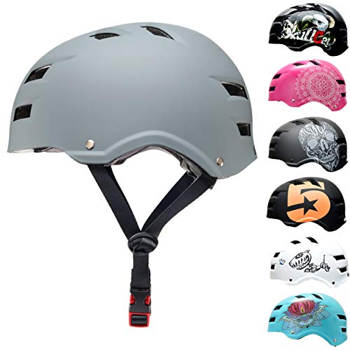 SkullCap® BMX & Casco per Skater Casco - Bicicletta & Monopattino Elettrico, Design: Just Gray, Taglia: M (55-58 cm)