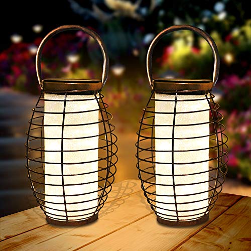 Lanterna Solare Giardino LED Lanterna Solare Esterno Vintage Luce Bianco Caldo Luce Solare Giardino Impermeabile Lanterna Lampada Solare Luci Decorativa per esterni lanterna 2 Pack