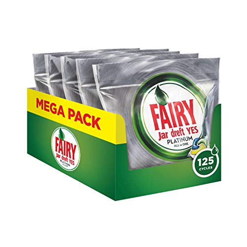 Fairy Platinum 125 Pastiglie per Lavastoviglie Limone, Detersivo Maxi Formato da 125 Caps, 5 Confezioni da 25 caps