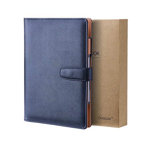 CHIDUAN Taccuino A5 in Pelle - Quaderno Riutilizzabile, Notebook Rigato/Classico con Tasca e Portapenne, 100 fogli di carta da 100 gr (blu)