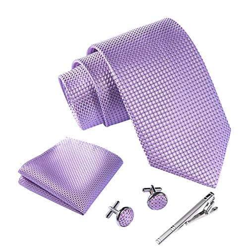 Massi Morino ® Cravatta uomo + Gemelli + Fazzoletto (Set cravatta uomo) regalo uomo con confezione regalo (Porpora)