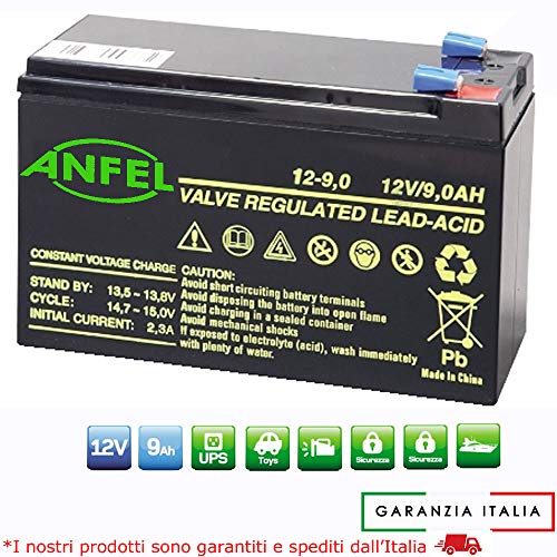 ANFEL Batteria ERMETICA al Piombo 12 V 9 AH Ricaricabile, ups, 150 X 66 X 95