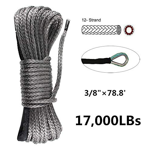 Cavo Sintetico per verricello 3/8 x 78' (9,5 mm x 24 m) 5,8 kg verricello ATV UTV Quad Dyneema SK78 plastica 4x4 Offroad Wi