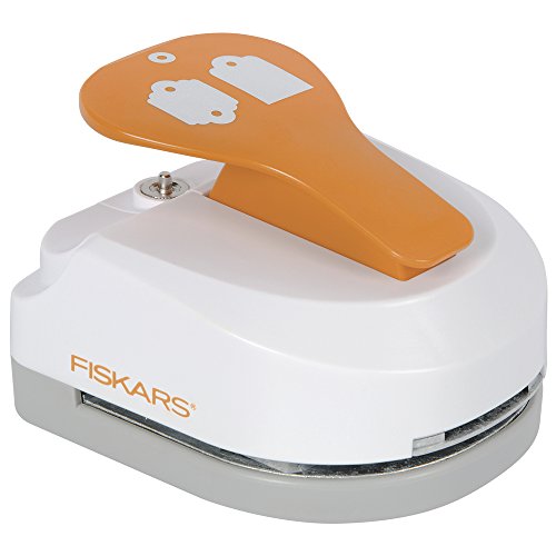 Fiskars Perforatore con motivo e occhielli, Per due etichette (4,5 x 3,25 cm), Con 20 occhielli, Acciaio di qualità/Plastica, Bianco/Arancione, 3in1 Tag Maker 