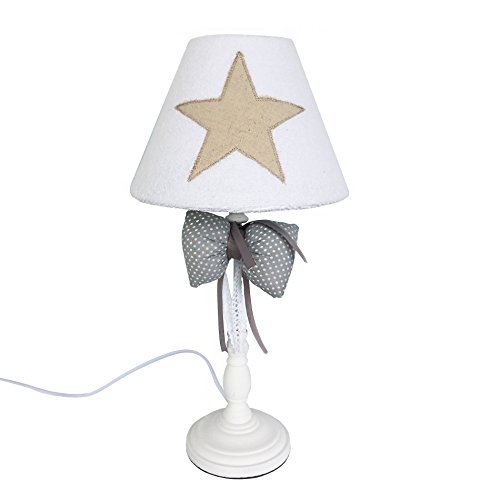 Rebecca Mobili Lampada per scrivania cameretta, abat-Jour Beige Grigio, Legno e Tessuto, Stile Shabby Chic, Max 40 W E14 GLS - 45 x 23 x 23 cm (HxLxP) - Art. RE6205