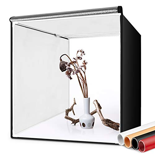 FOSTIAN Portatile Tenda Studio 60x60x60cm/24''x24''x24'' Photo Studio Box, Professionale per Fotografia con Luci LED 5500K, Borsa Portatile e 4 Sfondi di Colore (Bianco, Nero, Arancione, Rosso)