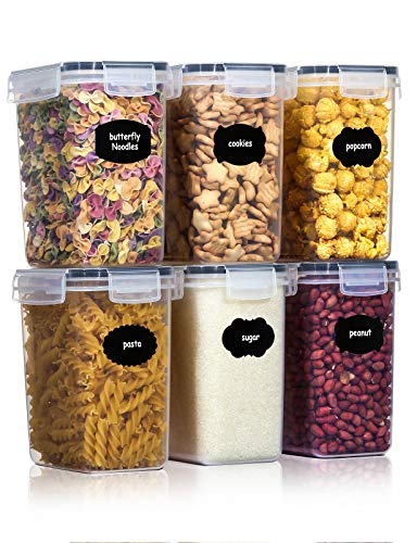 Aitsite 1.6L Contenitori per Cereali Contenitori Alimentari Plastica con Coperchio Barattoli Ermetici per Alimenti di BPA Set di Contenitori Plastica 6Pcs+12 Etichette + Penna per Acquerello