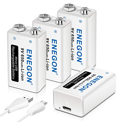ENEGON 9V USB Dirette Batteria 659mAh Litio Ricaricabile con Cavo Micro USB 2 in 1 per Microfono, Allarme antifumo, Giochi elettrici, Walkie-talkie ed altri dispositivi (4-Pezzi)