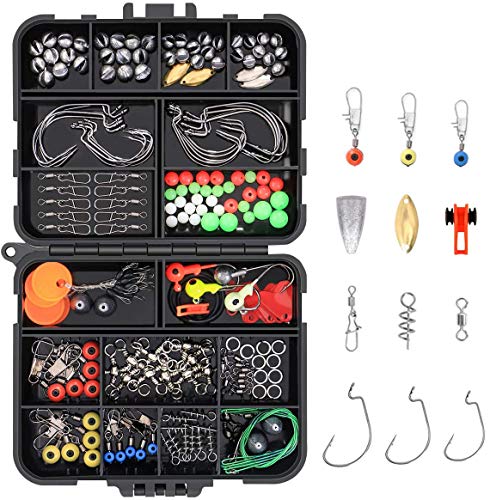 Vicloon Pesca Accessori, 191Pcs Pesca Girevoli Kit, Kit di Esche per Attrezzatura da Pesca Include Sinker Pesca, Ganci a manovella, Cuscinetto a Sfera, Girelle Snaps Connettori Perline Set