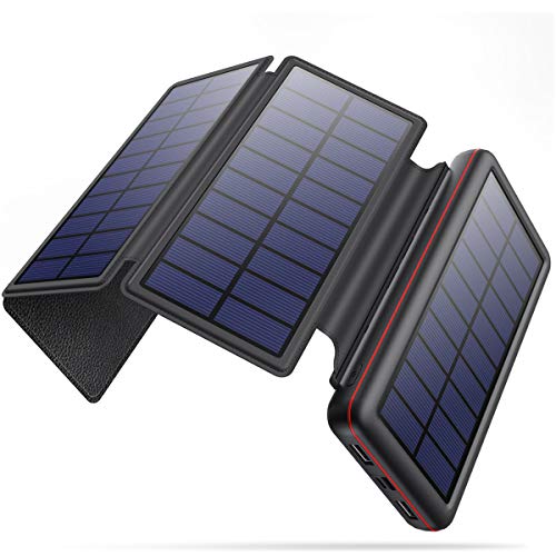 iPosible Powerbank Solare 26800mAh con 4 Pannelli Solari Caricabatterie Solare con USB C e USB A Porte Power Bank Portatile Batteria Esterna Universale per Cellulare Tablet Telefono Campeggio
