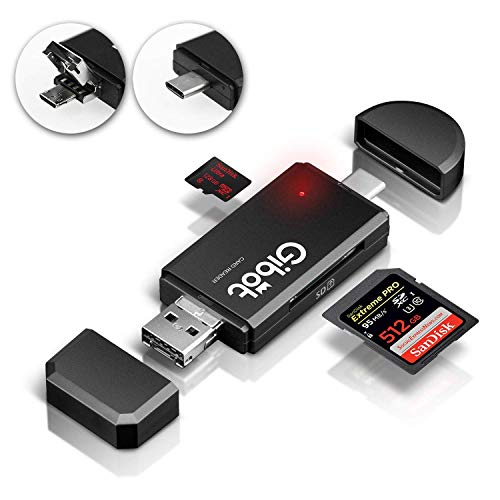 GiBot Tipo C Lettore di schede e micro USB OTG, a USB 2.0 Adattatore per SD, Micro SD per Samsung, Huawei, Android Smartphone, Macbook e PC portatile