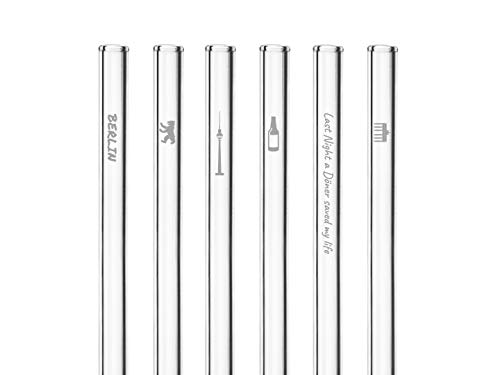HALM cannucce in vetro riutilizzabile cannucce – 6 pezzi dritti 20 cm + spazzola di pulizia senza plastica – lavabile in lavastoviglie – sostenibile – cannucce in vetro cannucce per drink lungo, frullati, succo Berlin Edition.