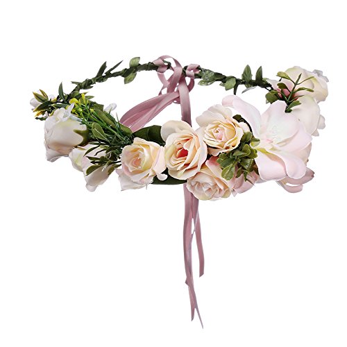 AWAYTR Women Girls Boho Flower Wreath Headband Floral Crown Garland (Rosa)