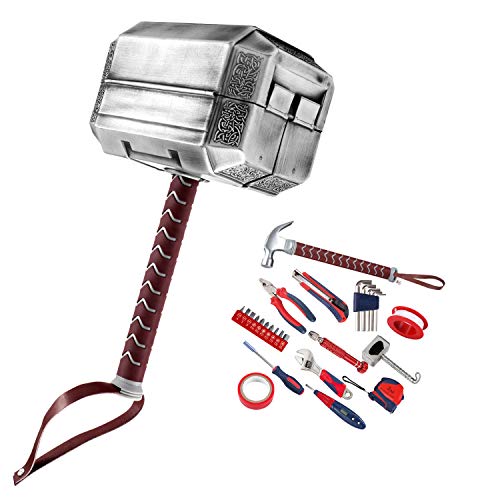 Mighty Thor Hammer - Set di attrezzi da 29 pezzi a tema Mjolnir di Avengers, kit di utensili generici per la casa, con valigetta in plastica