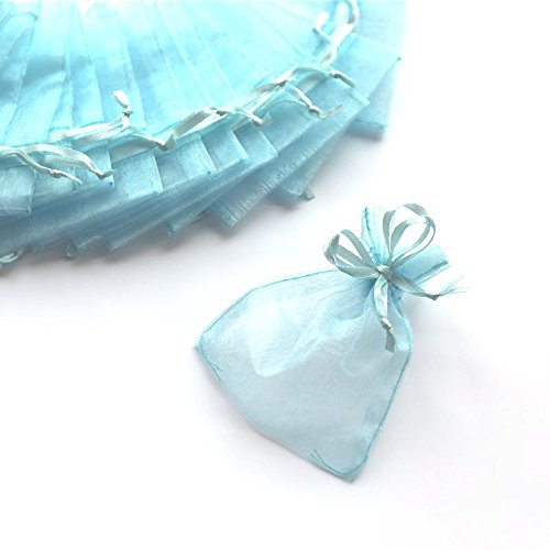 C.X.Y. 100 Sacchetti Organza 7 * 9cm Confetti Bomboniera Regalo (Celeste)