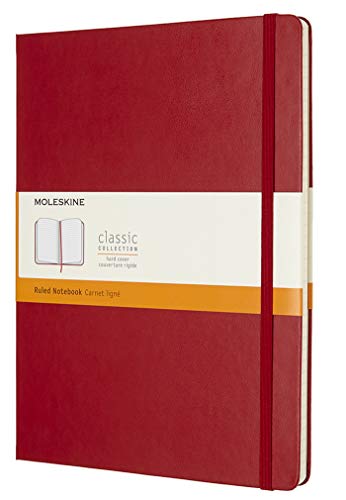 Moleskine Classic Notebook, Taccuino a Righe, Copertina Rigida e Chiusura ad Elastico, Formato XL 19 x 25 cm, Colore Rosso Scarlatto, 192 Pagine
