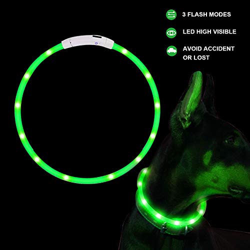 SaponinTree LED Collare per Cane, Collare di Sicurezza a LED Ricaricabile Ultra Luminoso, Ricaricabile e Misura Regolabile Collare per Cani, Gatto, 27.5 Pollici / 70 CM (Verde)