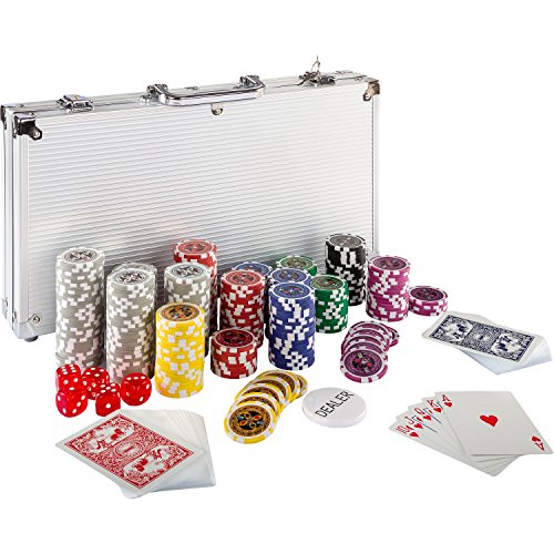 Ultimate Pokerset con 300 chip laser Metal Core di alta qualità da 12 grammi set da poker incl. 2x mazzi da poker, custodia da poker in alluminio, 5 dadi, 1 dealer button, poker chips valigie, gettoni
