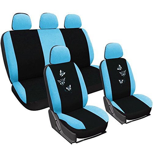 WOLTU AS7244 Set Completo di Coprisedili Auto Seat Cover Universali Protezione per Sedile di Poliestere con Ricamo Farfalle Blu
