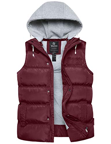 Wantdo Gilet Imbottito Caldo Invernale Gilet con Cappuccio Regolabile Antivento Giacca Outdoor Sportiva Giubbotto Corto Elegante Donna Rosso Vino M