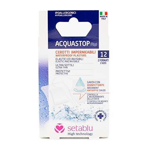 Acquastop Cerotti Impermeabili Antiacqua 12 Pezzi in due pratici formati - Waterproof Plasters - Cerotti elastici ed invisibili ultra sottili protettivi.