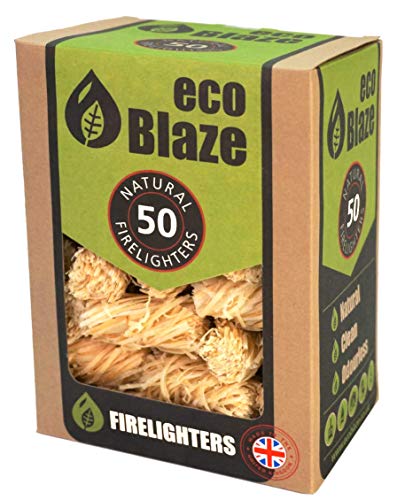 Accendifuoco Naturali EcoBlaze - Cera naturale rivestita in lana di legno 50 scatole. Avviatori del fuoco per bruciatori a legna, stufe, legna da ardere di grumo, chimenee e falò