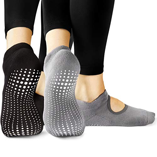 LA Active Calze Presa Antiscivolo Cotone – Per Yoga Pilates Danza Sbarra - Ballet (Noire Black e Powder Grey, 37-41.5 EU)