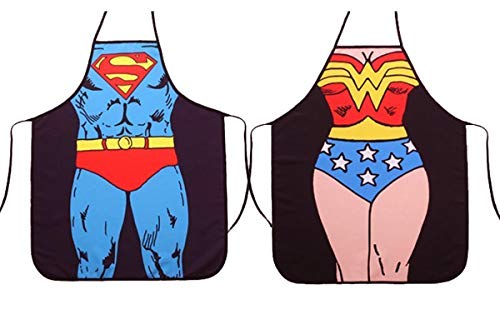 Wisolt Grembiule da Cucina Sexy novità Divertente - Superman + Wonder Woman Set di 2 Grembiuli per Coppia