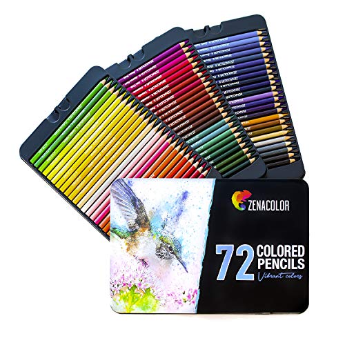 72 Matite Colorate (Numerato) con Scatola in Metallo da Zenacolor - 72 Colori Unici per Disegnare e Libri da Colorare Adulti - Facile Accesso con 3 Vassoi - Regalo Ideale per Artisti, Adulti e Bambini