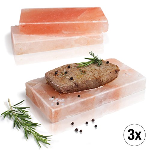 Amazy Piastra di sale rosa per grigliare (3 pezzi) – Pietra Gourmet di sale rosa riutilizzabile per una cottura sana ed innovativa di carne, pesce, pane e verdure