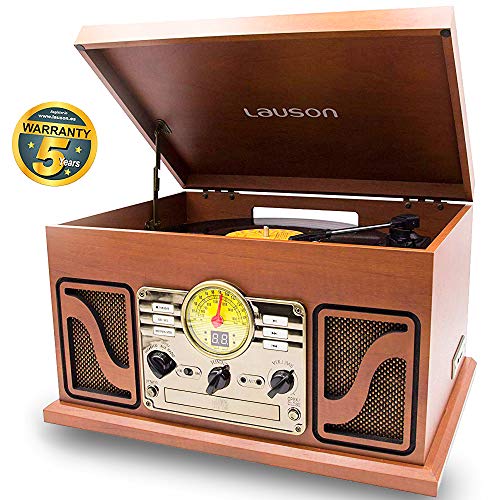 Lauson Giradischi Vintage | Bluetooth | Usb | Altoparlante Stereo Incorporato | Lettore Vinile CD Desing Retro | Giradischi con Radio FM | CL606 (Legno)