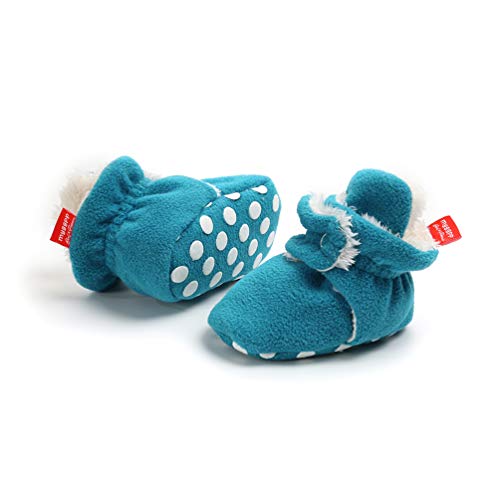 Stivali Invernali per Neonato Unisex Fondo Morbido Antiscivolo Stivali da Neve Bambino Cotone Piatto Pelliccia Calzino Bootie Regolabile (0-6 Mesi, Blu)