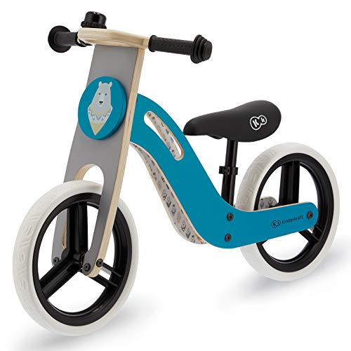 Kinderkraft Bici senza Pedali UNIQ, Bicicletta in Legno, Sella Regolabile, Ruote Resistenti, 2 Anni - 25 kg, Turquese