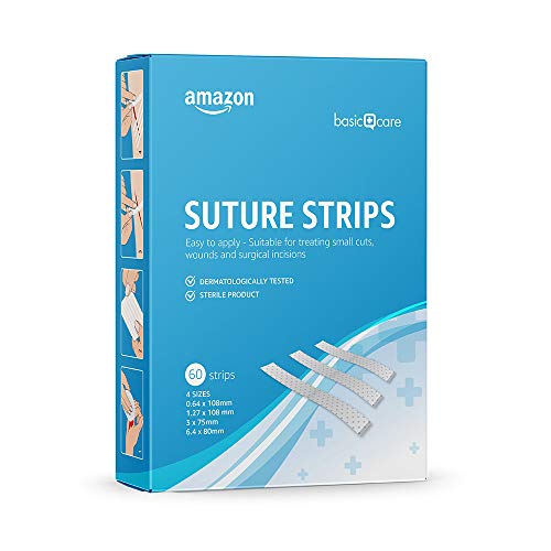 Amazon Basic Care - Steri strip ipoallergeniche, 4 misure - 60 strisce