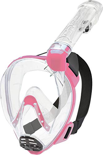 Cressi Baron Full Face Mask, Maschera Snorkeling Integrale Anti Fog, Facciale Comfort, Valvola Scarico e Snorkel Dry Unisex Adulto, Trasparente/Rosa, M/L