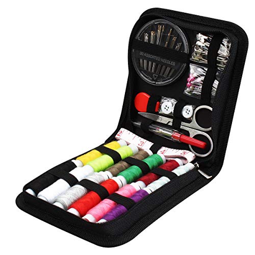 JUNING Kit da cucito 73PCS Accessori da cucito, 12 rocchetti di filo - Kit da cucito di grande formato da 50 m con borsa da trasporto