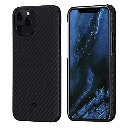 pitaka Custodia iPhone 12 PRO Max Cover per iPhone 12 PRO Max Ultra Slim Sottile Resistente in Fibra Aramidica Serie MagEZ Case Elegante Cover Magnetica per Supporto Auto Nera/Grigia Diagonale