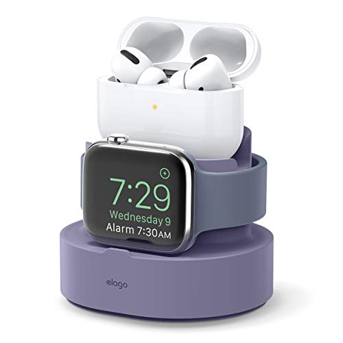 Elago Stand 2 in 1 Dock Station Apple Watch e AirPods PRO Supporto, Caricatore per Apple AirPods PRO, Tutti i Modelli iPhone, Tutte Le Serie di Apple Watches Base (Cavi Non Inclusi)(Lavanda Grigio)