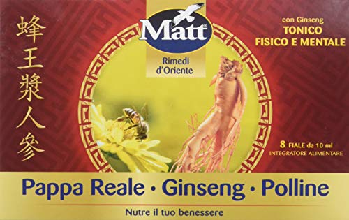 Matt - Pappa Reale Polline Ginseng - Integratore Alimentare contro Stanchezza con Pappa Reale, Polline e Benefici del Ginseng - 8 Fiale - 80 ml