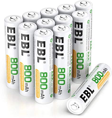 EBL AAA Batterie Ricaricabili Ad Alta Capacità,Pile Ricaricabili da 800mAh Ni-MH con Astuccio Ricarica da 1200 volte,Confezione da 12 pezzi
