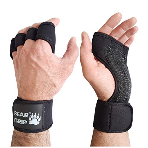 Bear Grip - Guanti da allenamento aperti per crossfit, bodybuilding, callistenica, powerlifting, Nero , M