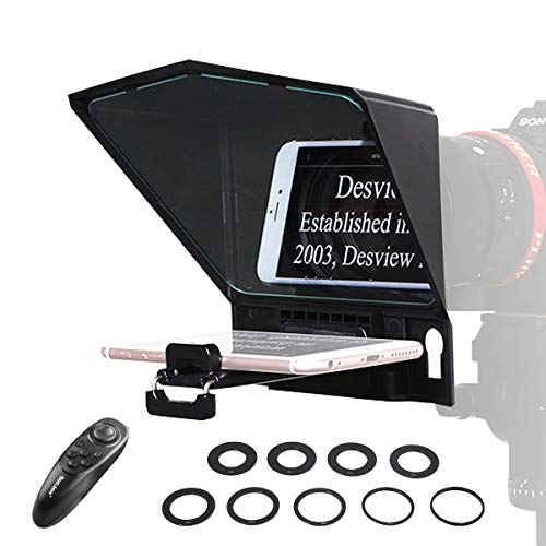 Desview T2 Teleprompter-Smartphone-Tablet-DSLR-Fotocamera, Telepronter Compatibile per iPad Mini e iPhone, con Telecomando e Anelli Adattatori per Lenti