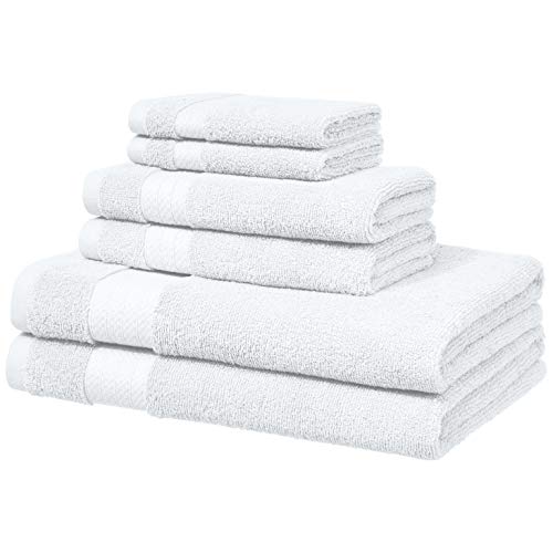 AmazonBasics Performance - 2 teli bagno, 2 asciugamani per il viso e 2 salviette piccole, Bianco