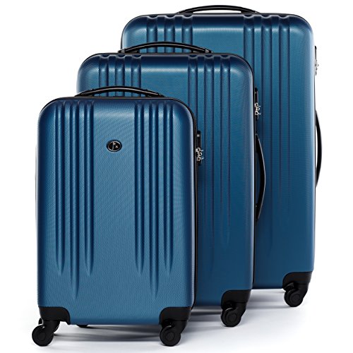 FERGÉ set di 3 valigie viaggio Marsiglia - bagaglio rigido dure leggera 3 pezzi valigetta 4 ruote blu