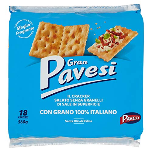 Gran Pavesi Cracker Salati Senza Granelli di Sale in Superficie, Senza Olio di Palma , 18 Pacchetti (560 g)