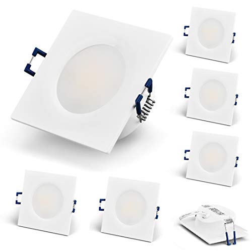 KYOTECH Faretti LED Incasso,set da 6,bianco caldo 3000K 6W 230V 500Lumen,luci ultrasottili da soffitto,IP44 può essere utilizzato in ambienti umidi (Bianca, Quadrati)